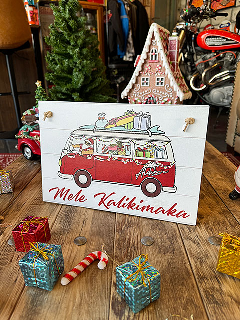 ハワイアンクリスマス　ウッドボード　ハンギングサイン　（サンタバス）　■ アメリカン雑貨 アメリカ雑貨 爆買