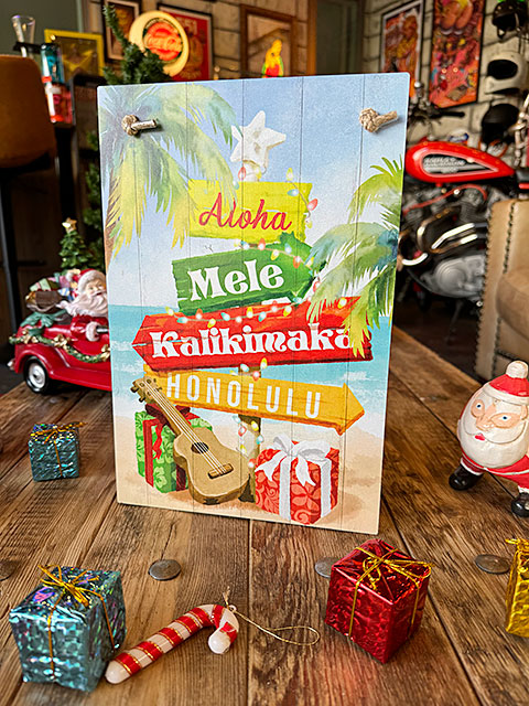 ハワイアンクリスマス　ウッドボード　ハンギングサイン　（インフォメーションサイン）　■　アメリカン雑貨　アメリカ雑貨 | 