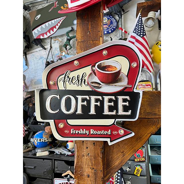 フレッシュコーヒー　ロードサイン型　LEDティンサイン　カフェ　立体看板 ■ アメリカン雑貨 アメリカ雑貨｜candytower