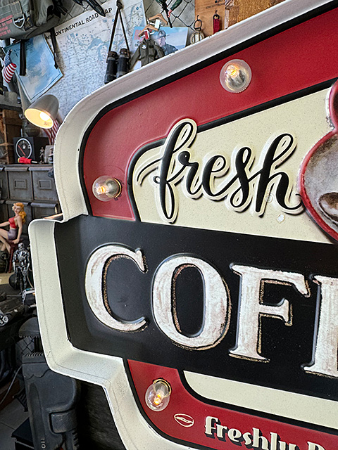 フレッシュコーヒー ロードサイン型 LEDティンサイン カフェ 立体看板