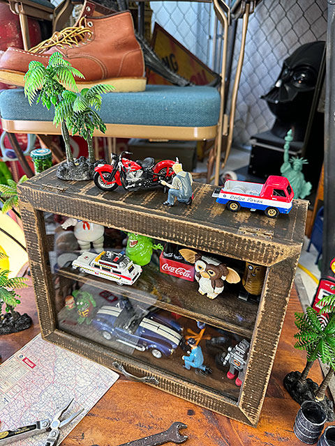レトロウッド ガラス コレクションケース フロントオープン