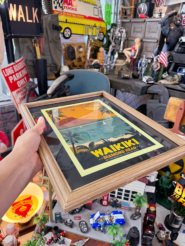 ハワイアン　ヴィンテージポスター　ウッドフレーム　（WAIKIKI-DIAMOND HEAD） ■ アメリカン雑貨 アメリカ雑貨 |  | 07