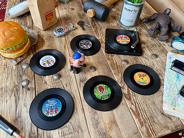 レコードコースター 6枚 ＆ レコードプレーヤー型ホルダー