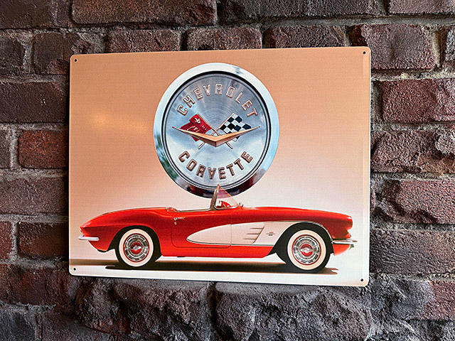 1958年　シボレー　コルベット C1　＆　エンブレム　ブリキ看板 ■ アメリカン雑貨 アメリカ雑貨 | 