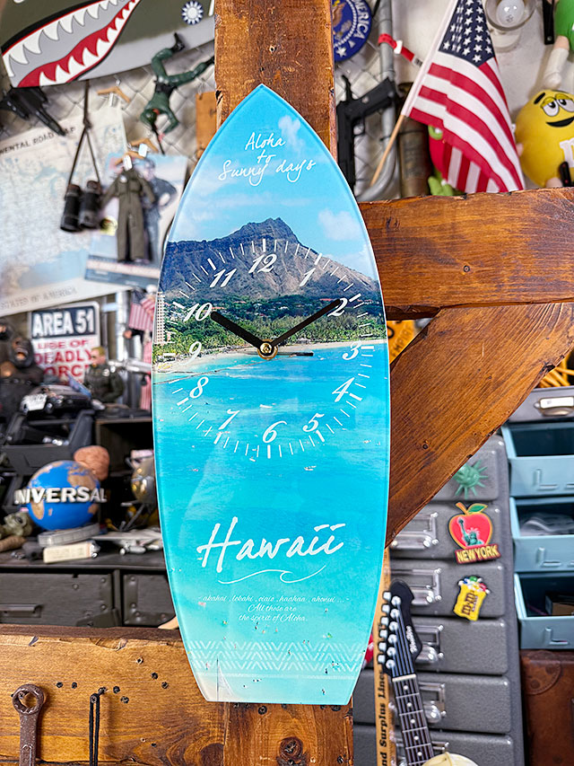 ハワイ　ワイキキビーチ　サーフボード　ガラスクロック　L　壁掛け時計 ■ アメリカン雑貨 アメリカ雑貨 | 