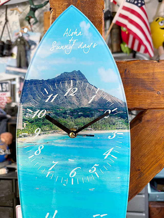 ハワイ　ワイキキビーチ　サーフボード　ガラスクロック　L　壁掛け時計 ■ アメリカン雑貨 アメリカ雑貨 |  | 01