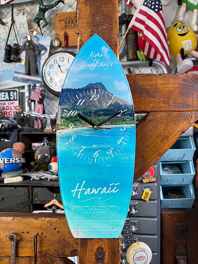 ハワイ　ワイキキビーチ　サーフボード　ガラスクロック　L　壁掛け時計 ■ アメリカン雑貨 アメリカ雑貨 |  | 07