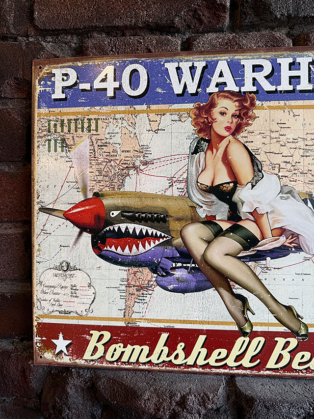 ミリタリー　ピンナップガール　アート　ブリキ看板　（P-40 WARHAWK） ■ アメリカン雑貨 アメリカ雑貨 |  | 01