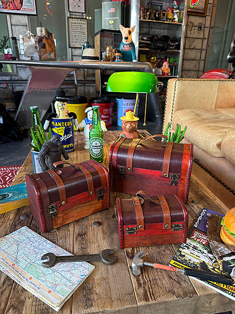 海賊宝箱 アンティークトランクケース 3個セット （ヴィンテージレッド