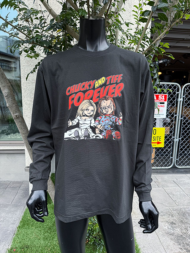 新品 チャイルドプレイ チャッキー ティファニー ホラーカップル ビッグ ロンT オリジナル ロンT チャイルドプレイ チャッキーの花嫁