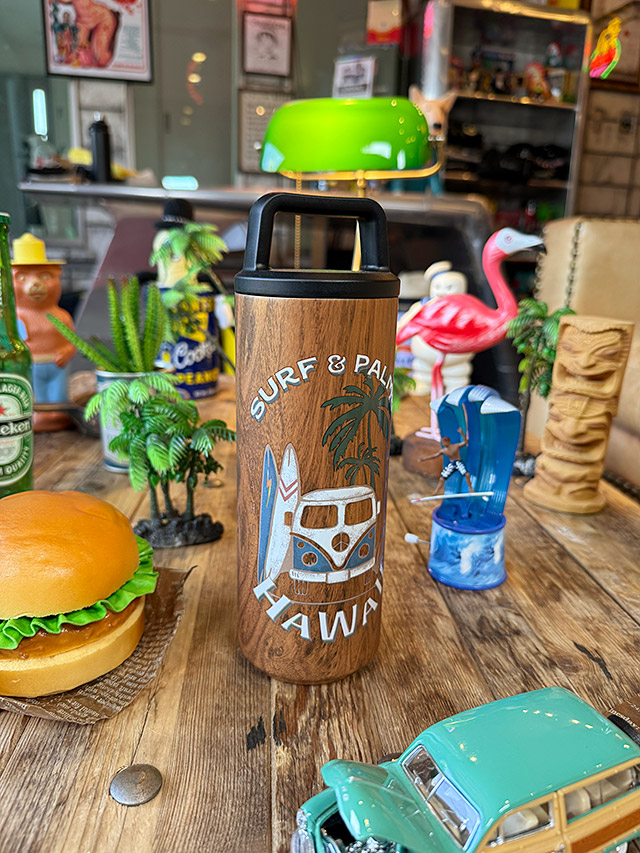 ハワイアン　ウッディプリント　ステンレス　耐熱ボトル　550ml　（サーフバス）　二重構造　水筒　保冷＆保温 | 