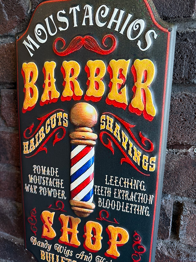 マスタッチョス バーバーショップサイン エンボス ティンサイン ブリキ