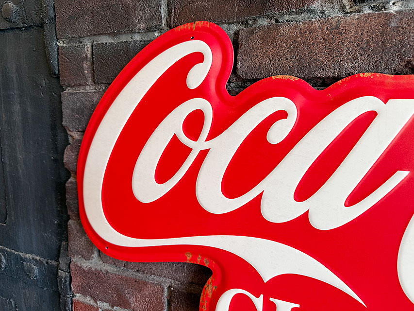 コカコーラ　インテリア　新品　未使用　非売品　特大サイズ　看板 コカ・コーラ ブリキの特大看板 90cm × 90cm 非売品
