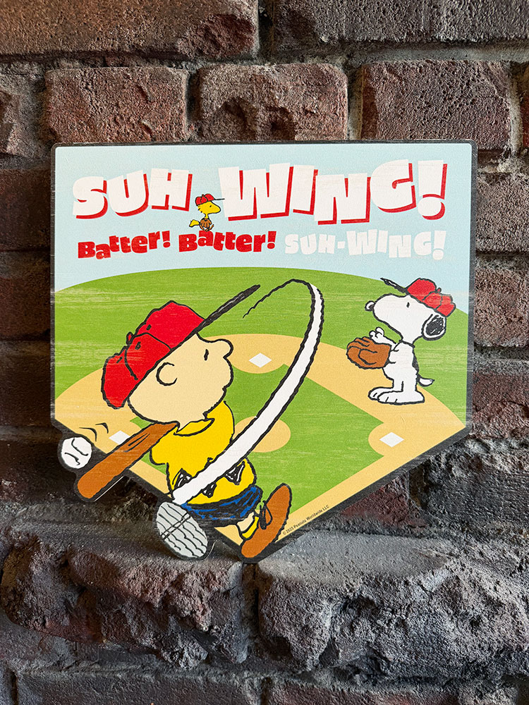 ピーナッツ　スヌーピー　ベースボール　ウッドサイン　（SUH-WING！）　木製看板　MDF　MADE IN U.S.A. ■ アメリカン雑貨 アメリカ雑貨 | 