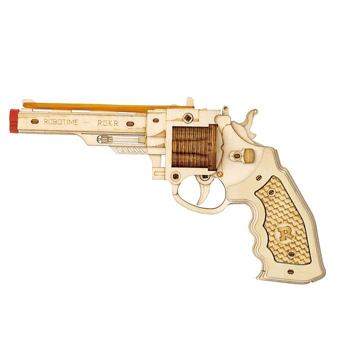 つくるんです！ 遊べる3Dウッドパズル リボルバーガン 5連射 輪ゴム銃
