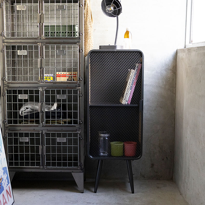 ミリタリーテイスト　ウッド＆アイアン　メッシュキャビネットM 　（2段タ）　送料無料（沖縄・離島除く）　秘密基地系ファニチャー　FML | 