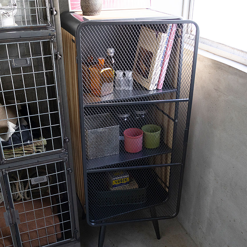 ミリタリーテイスト　ウッド＆アイアン　メッシュキャビネットL 　（3段）　送料無料（沖縄・離島除く）　秘密基地系ファニチャー　FML | 