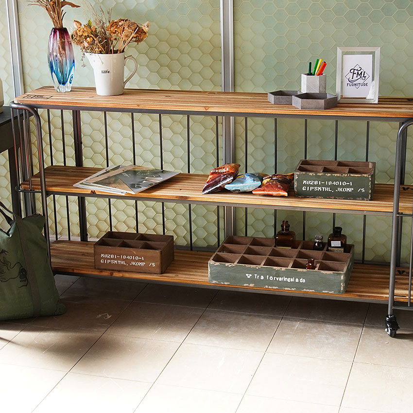 ミリタリーテイスト　ウッド＆アイアン　3段シェルフ　（横幅160cmワイドタイプ）　　秘密基地系ファニチャー　FML | 