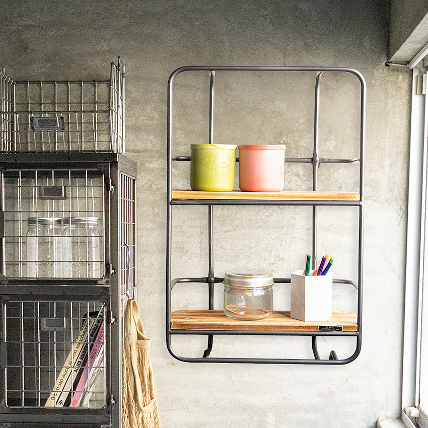 ミリタリーテイスト　ウォールシェルフ　（2段タイプ）　全国送料無料（沖縄・離島除く）　秘密基地系ファニチャー　FML ■ アメリカン雑貨 | 