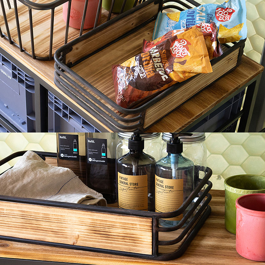 ミリタリーテイスト　ウッド＆アイアンケース　（M+Lサイズ/大小2個セット）　秘密基地系ファニチャー　FML | 