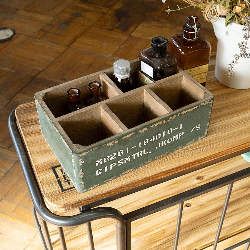 ミリタリーテイスト　ストレージウッドボックス　5仕切りタイプ　（オリーブ）　秘密基地系ファニチャー　FML | 