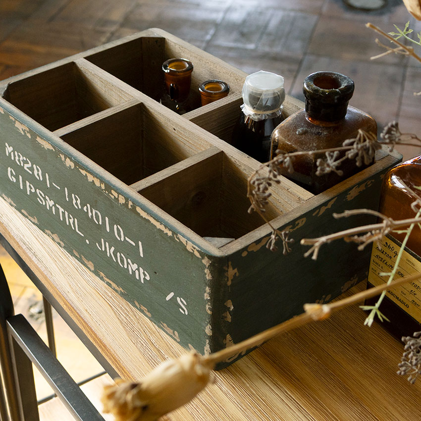 ミリタリーテイスト　ストレージウッドボックス　5仕切りタイプ　（オリーブ）　秘密基地系ファニチャー　FML |  | 01