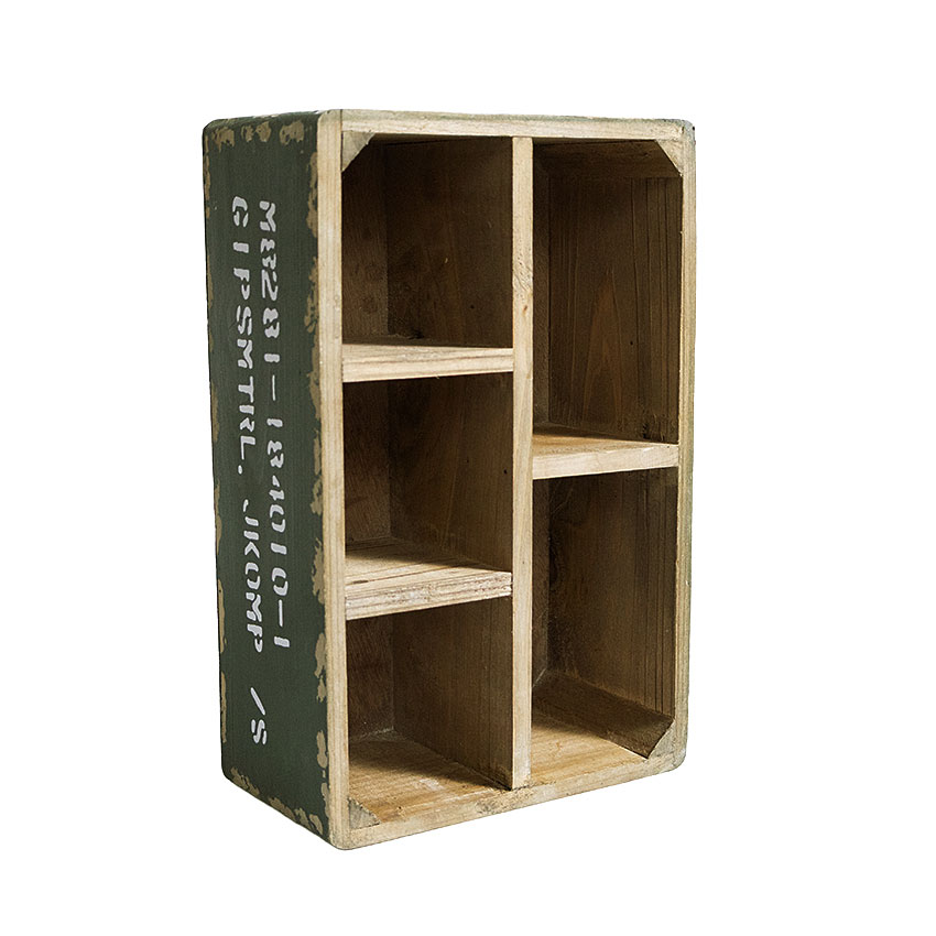 ミリタリーテイスト　ストレージウッドボックス　5仕切りタイプ　（オリーブ）　秘密基地系ファニチャー　FML |  | 10