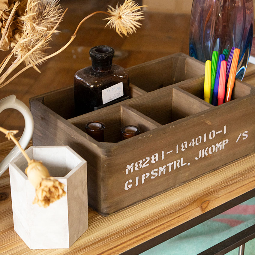 ミリタリーテイスト　ストレージウッドボックス　5仕切りタイプ　（ナチュラル）　秘密基地系ファニチャー　FML | 