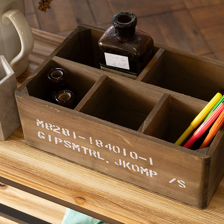 ミリタリーテイスト　ストレージウッドボックス　5仕切りタイプ　（ナチュラル）　秘密基地系ファニチャー　FML |  | 01