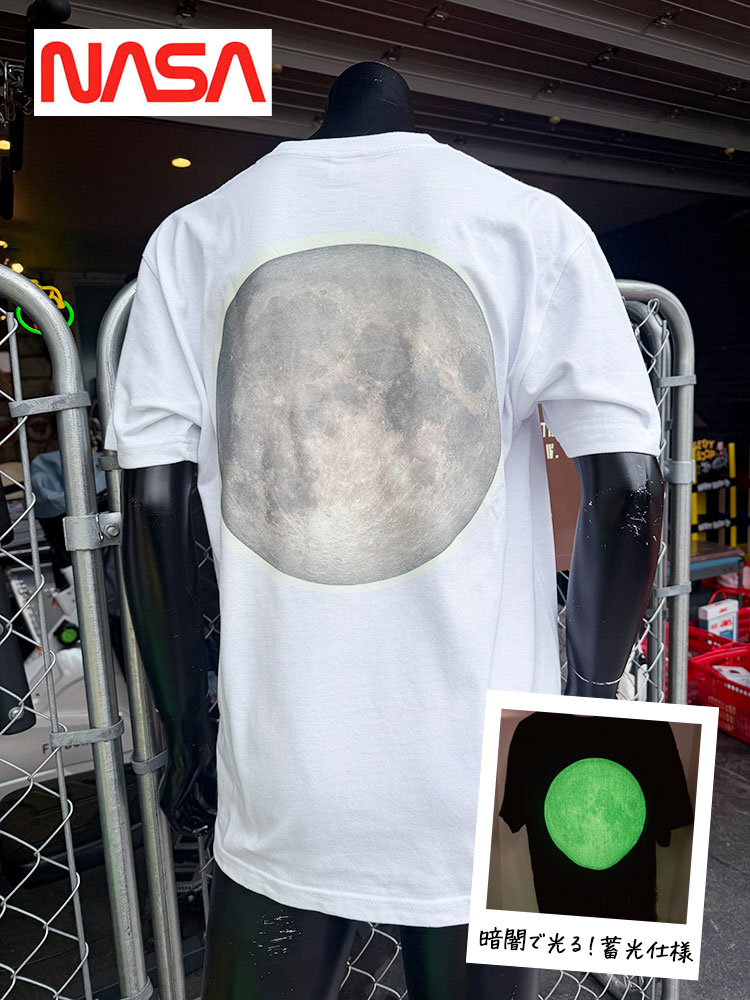 暗闇で光る！蓄光仕様　NASA　ムーン　オフィシャル　Tシャツ　（ホワイト） ■ アメリカン雑貨 アメリカ雑貨 | 