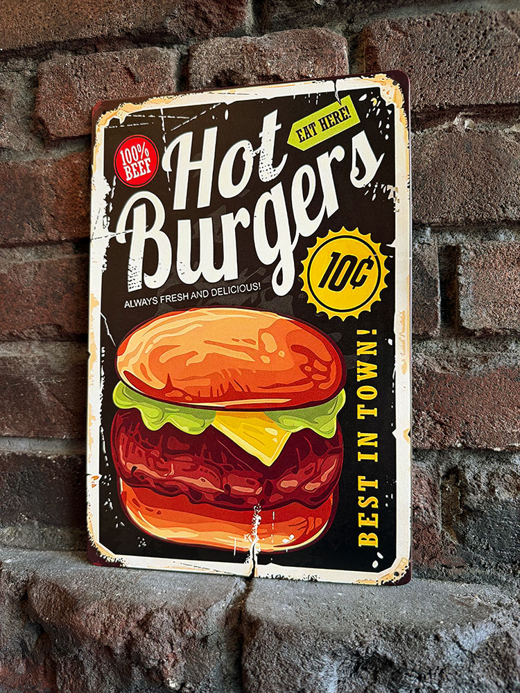 ハンバーガー ミニブリキ看板 （ホットバーガー） □ アメリカン雑貨