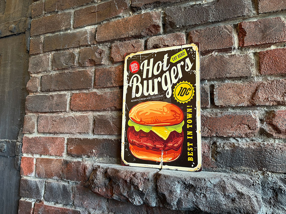 ハンバーガー ミニブリキ看板 （ホットバーガー） □ アメリカン雑貨