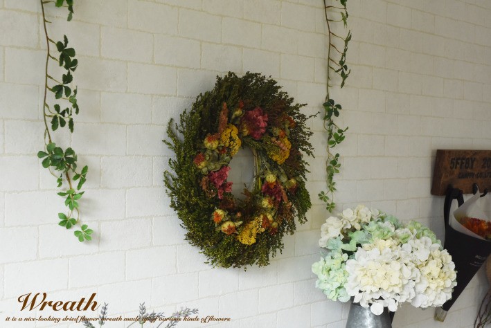 リース ドライフラワー 花 手作り 玄関ドア おしゃれ アンティーク