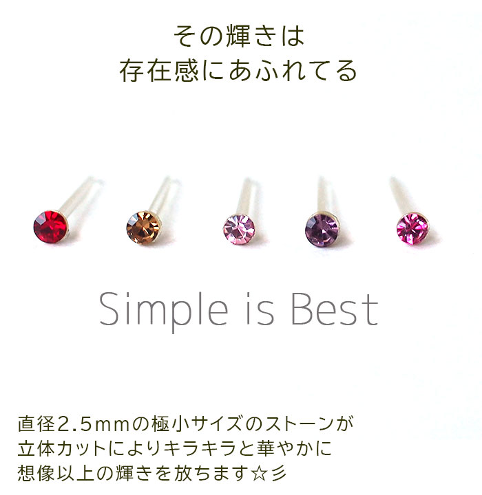 ピアス 2点セット レッドストーン クリアストーン ピアス 極小 シンプル 1粒 カラフル ラインストーン 2.5mm 暖色系 金属