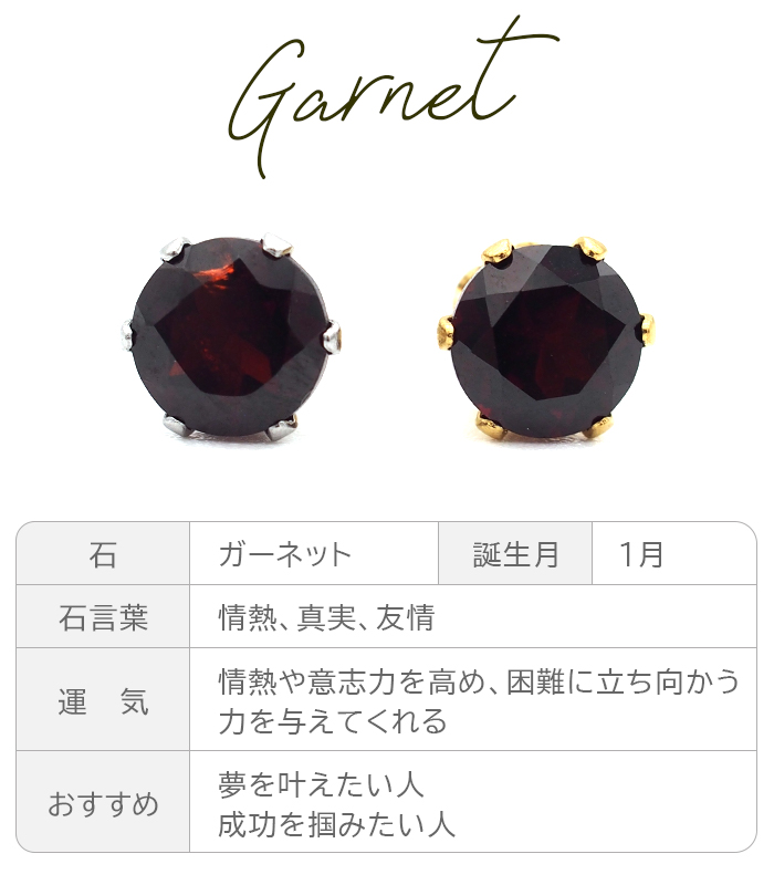 ピアス メンズ 片耳 天然石 誕生石 ガーネット 5mm アレルギー