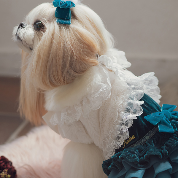 CanNana 犬 服 犬の服 秋冬 ボリュームフリルベロアワンピース