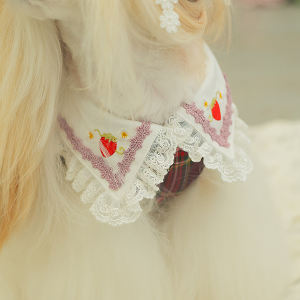 CanNana 犬 犬服 春 ドックウェア ワンピース レトロ いちご タータン