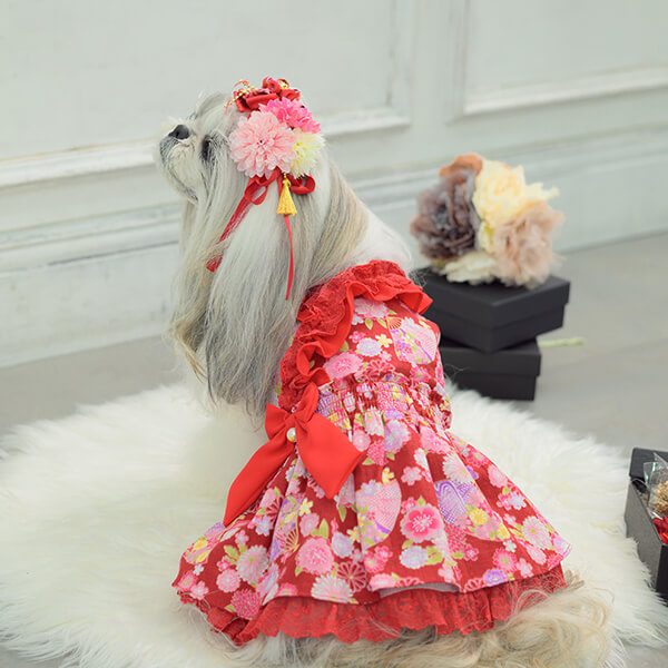 CanNana 犬 犬服 秋冬 正月 ドックウェア ワンピース ロリータ 和柄
