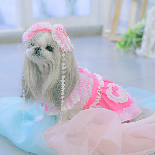 ♡ ピンク花柄犬服♡ワンピース♡オーダー犬服 フリルワンピース チュール 花柄 春夏 花見 桜 女の子 犬服 ドッグ