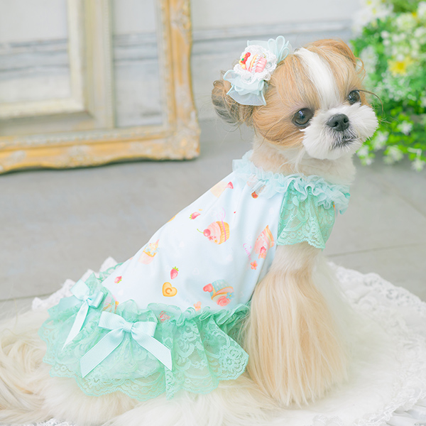 犬服 きゃんナナ　和ロリ　バレッタフルセット　Mサイズ CanNana 犬服 春 夏 ワンピース COOL素材 レース チュール フリル 小型