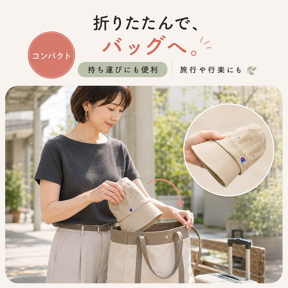 紐付き バケットハット 深め ツバ長