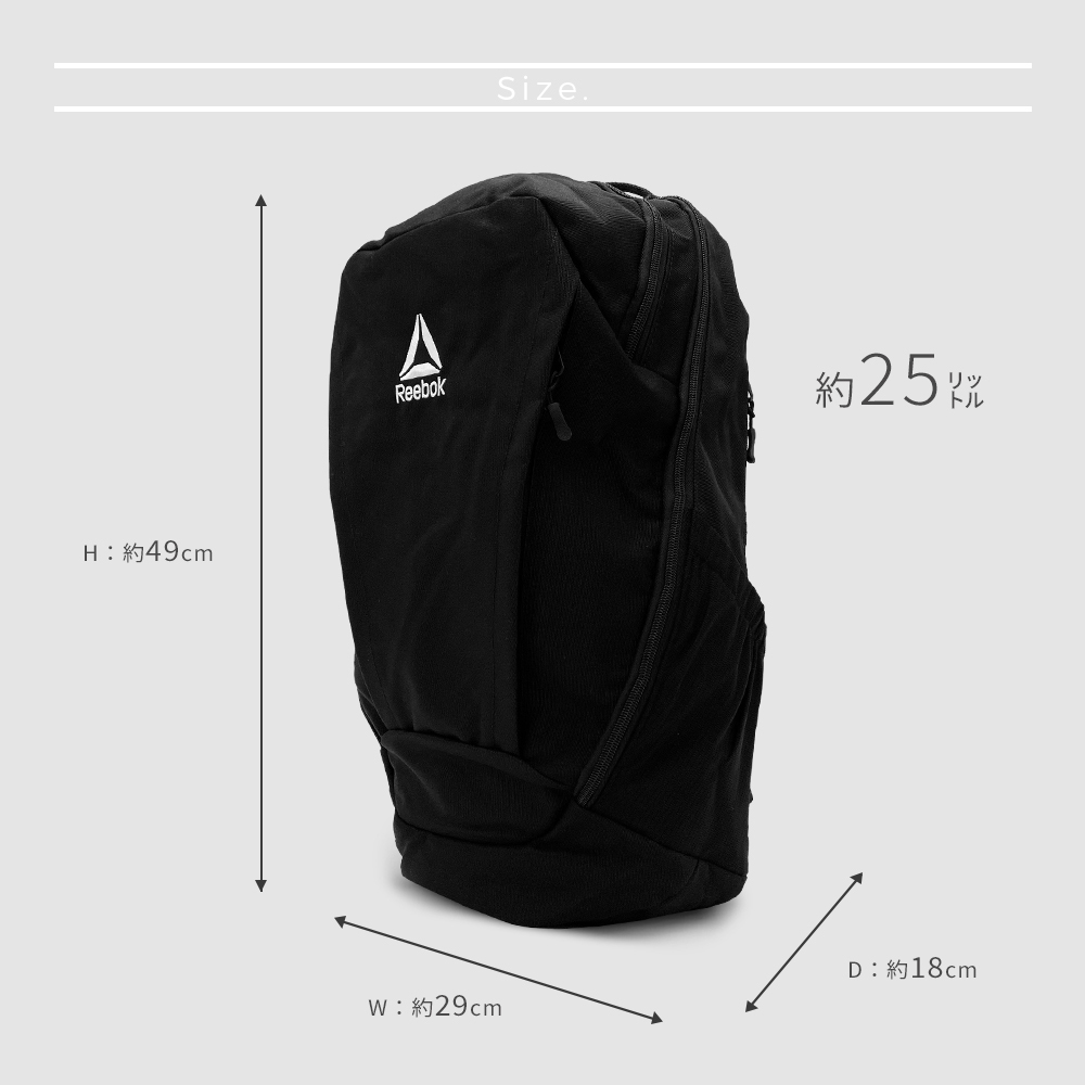 Reebok（リーボック） リュック ロゴ 約26L ダブルジップ バックパック
