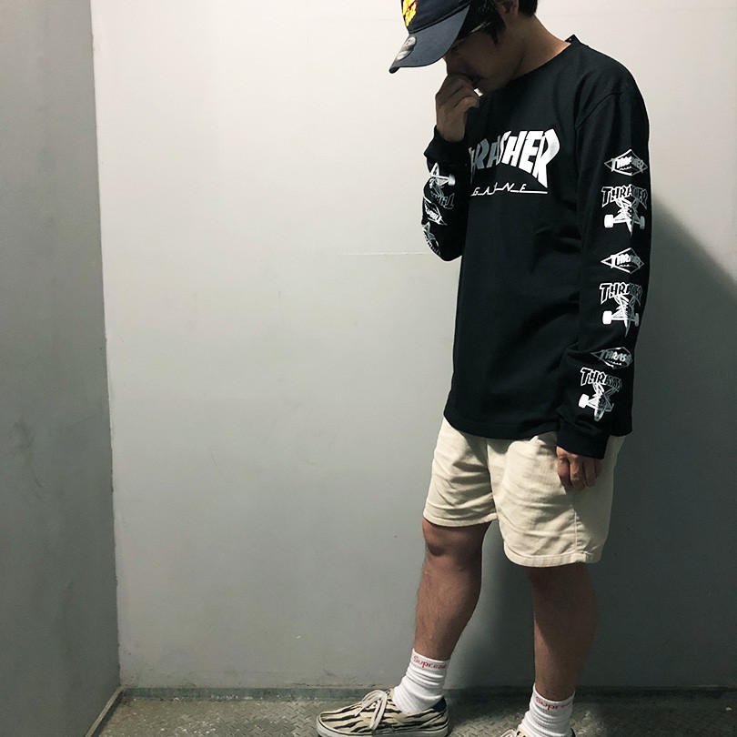 最終価格rhc ロンハーマン スラッシャー　ロンt ブラック THRASHER tシャツ THRASHER/スラッシャー STRETCH NYLON L/S TEE