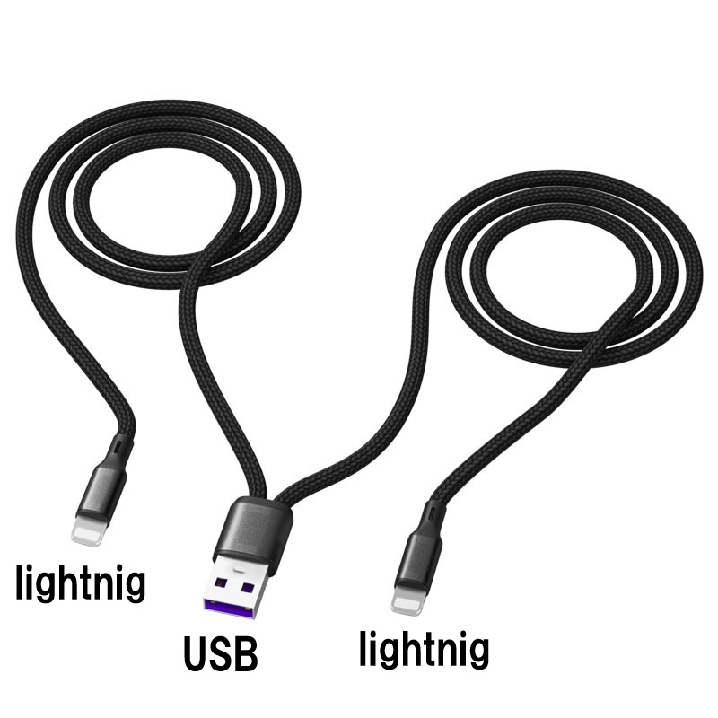 2in1 充電ケーブル 1.2m 根元分岐 同端子対応 黒 赤 USB-A Type-C