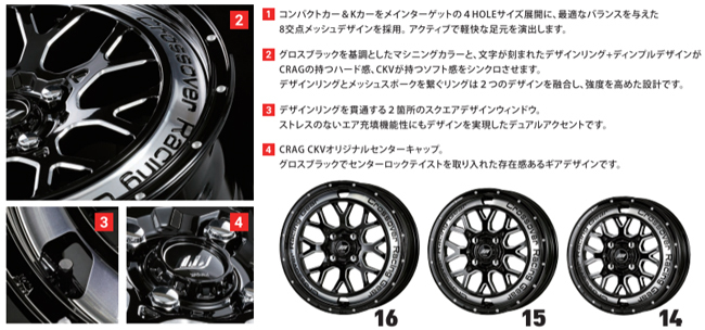 14インチ 4.5J 4H P.C.D:100 INSET:45 ワーク(WORK) クラッグ(CRAG