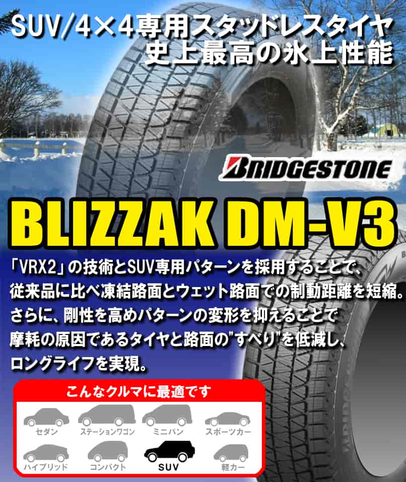 (1本価格) 235/55R19 105Q XL ブリヂストン ブリザック DM-V3 19インチ スタッドレスタイヤ 1本｜car-mania｜02
