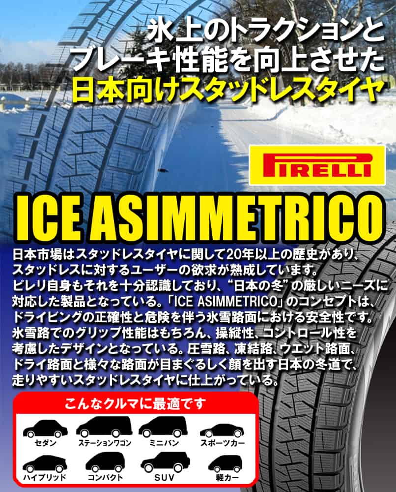 (在庫有/2021年製)(4本特価) 215/55R17 94Q ピレリ アイスアシンメトリコ 17インチ スタッドレスタイヤ 4本セット ICE  ASIMMETRICO