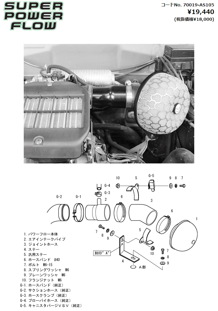 HKS 70019-AS105 スーパーパワーフロー エアクリーナー モコ、AZワゴン