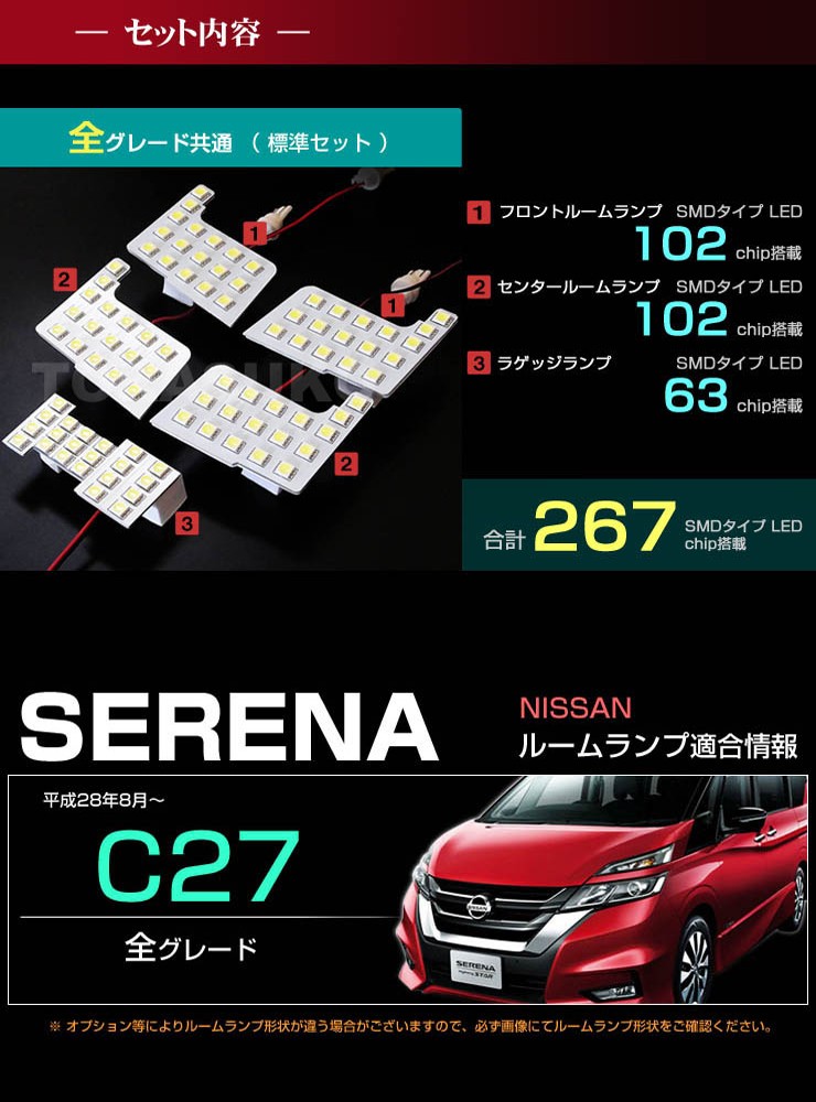 セレナ ハイウェイスター LED ルームランプ ぴったり設計サイズ