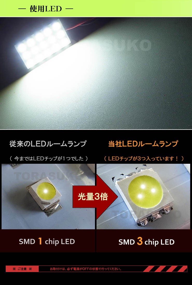 LED ルームランプ 汎用 3×5 15LED アンバー 取扱い7色